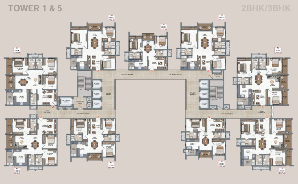 DSR The Address Tower 1 and 5 floor plan – 2 BHK and 3 BHK layout, Dommasandra