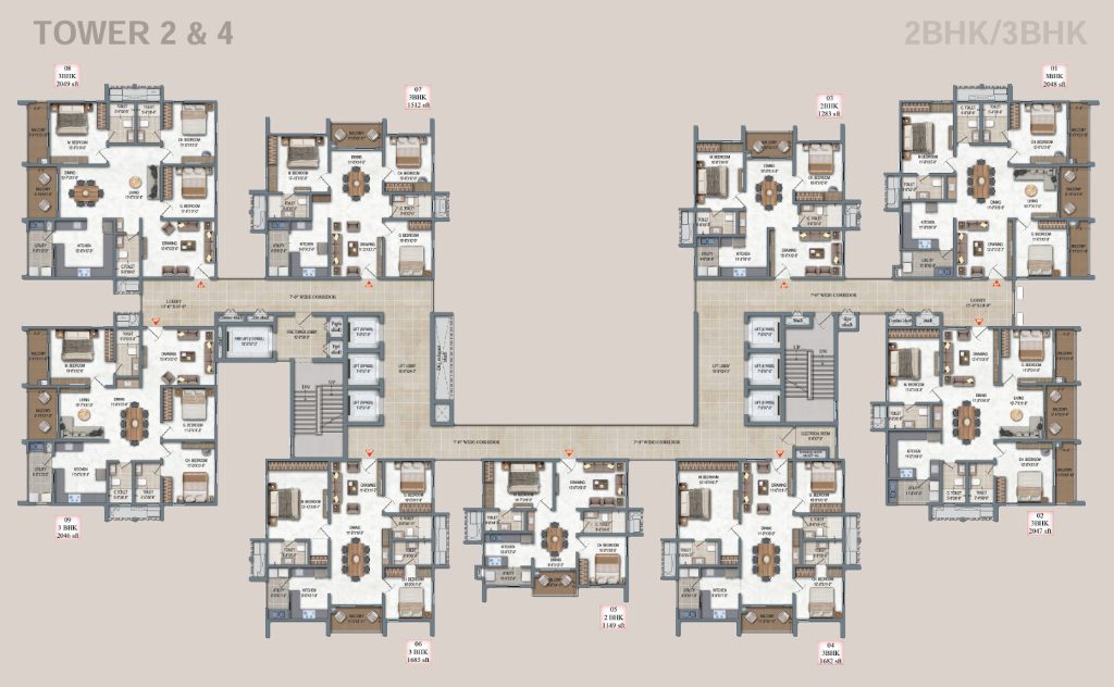 DSR The Address Tower 2 and 4 floor plan – 2 BHK and 3 BHK layout, Bangalore